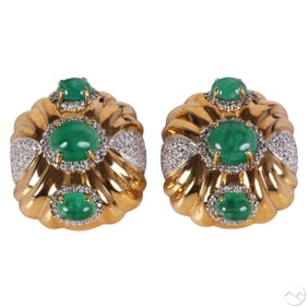 18k Gold Diamond & Emerald Mugal Style Earrings