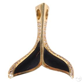 18k Bernard Passman Coral & Diamond Whale Pendant