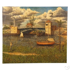 Ernst W. Keller 1887-1957 Florida Bridge Painting