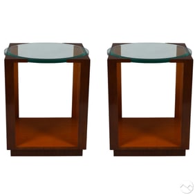 Pair Art Deco Influence Glass Top Side End Tables