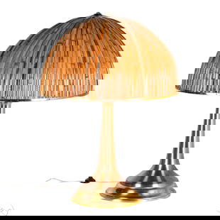 Gabrielle Crespi 1922-2017 Jumbo Fungo Table Lamp: Gabriella Crespi (Italian, 1922-2017), Fungo table lamp in the rare and largest size produced. A premier piece from the Rising Sun Series, 1983, Milan, Italy. Crafted from mixed materials including sp