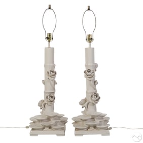 Italian Serge Roche Style Ceramic Lily Pad Lamps