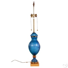 Seguso MCM Murano Italian Blue Glass Table Lamp