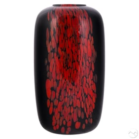 Venini Italian Murano Glass Black Red Vase SIGNED