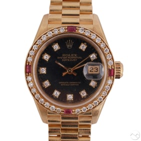 18k Gold Rolex Datejust 69178 Diamond & Ruby Watch