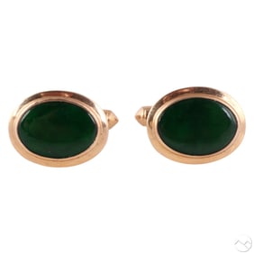 14k Yellow Gold Ty Lee Jade Dress Cufflinks 8.2g