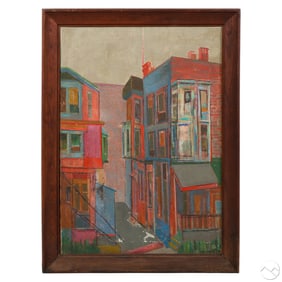 Allen Wolf 1925-2011 Abstract Urban City Painting