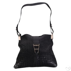 Bottega Veneta Black Intrecciato Woven Leather Bag