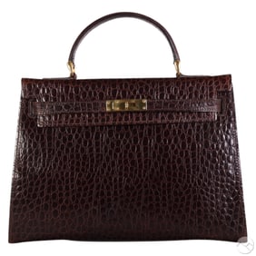 Crocodile Brown Embossed Kelly Style Leather Purse
