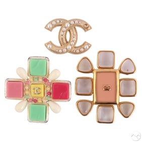 Chanel French Designer Vintage 90's Brooch 3pc LOT