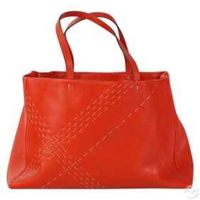 Burberry Orange Leather Stitch Shoulder Bag Tote