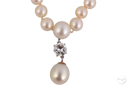 14k Gold 1.05 CT Diamond & Cultured Pearl Necklace