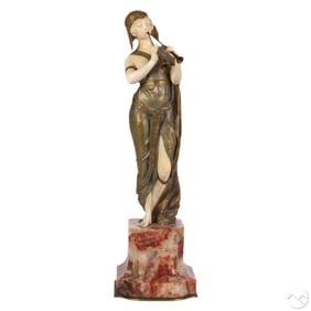 Rene Paul Marquet 1875-1939 Bronze Flautist Statue