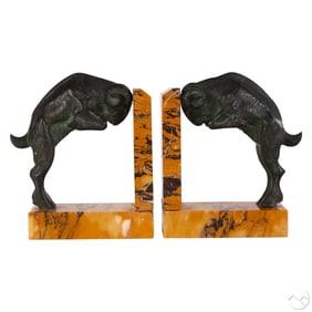 Marcel Guillemard 1886-1932 Bronze Ram Bookends