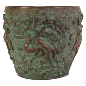 Antique Cast Bronze High Relief Jardiniere SIGNED