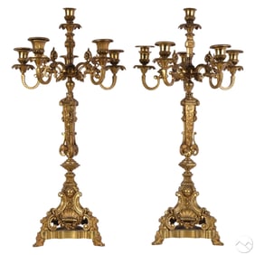 Pair of Antique French Baroque Bronze Candelabras