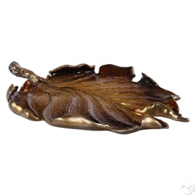Jay Strongwater Bronzed Enamel Sculpted Leaf Tray