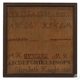 Elizabeth Knight 1821 Schoolgirl Alphabet Sampler