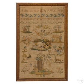 Antique 19C English Schoolhouse Needlework Sampler