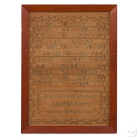 Mary A. Blanchett 1843 Needlework Alphabet Sampler