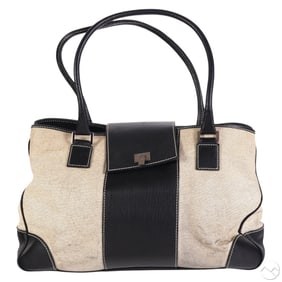 Lambertson Truex Navy Blue Leather & Canvas Purse