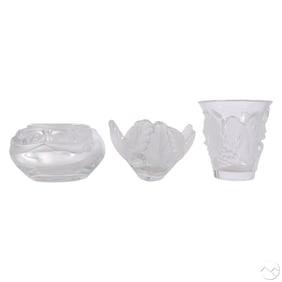 Lalique Crystal Vase, Bowl & Caviar Server 3pc LOT
