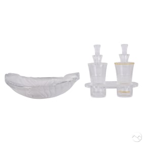 Lalique Bourgueil Cruet Set & Nancy Cendrier Bowl