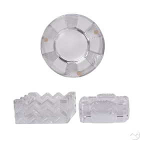 Lalique Crystal Ashtrays & Trinket Dishes 3pc LOT