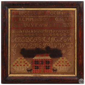 19C Antique Folk Art Alphabet Needlepoint Sampler