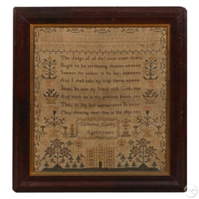 Antique 19C Catherine Curley Needlepoint Sampler