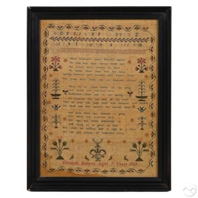 Elizabeth Holmes 1823 Antique Needlework Sampler