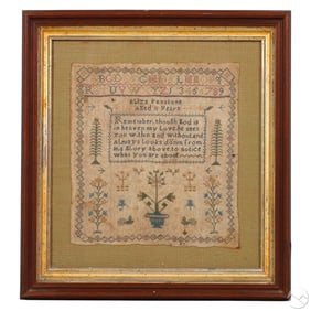 19C School Girl Religious Verse Needlework Sampler