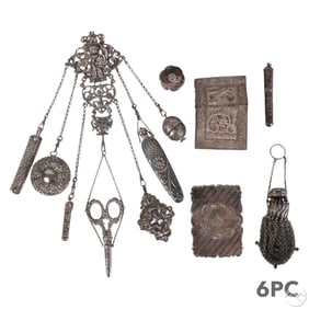 19C Sterling Ladies Chatelaine Accessories 6pc LOT