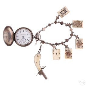 Hampden Pocket Watch with Sterling Gamblers Chain