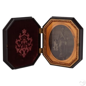 Antique Hunter and Dog Daguerreotype in Union Case