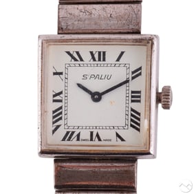 SPaliu Sterling Silver Square Dial Wristwatch