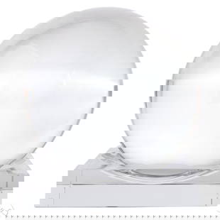 Baccarat Large Sirius Sphere Crystal Ball & Stand: Baccarat large Sirius crystal sphere on a faceted square stand crafted from clear French crystal. The minimalist form highlights Baccarat's clarity and optical precision. Both the sphere and base are