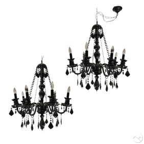 Pair of Black Baccarat Style Crystal Chandeliers
