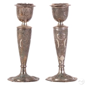 Silver Pair of Antique Persian Candlesticks 469g.