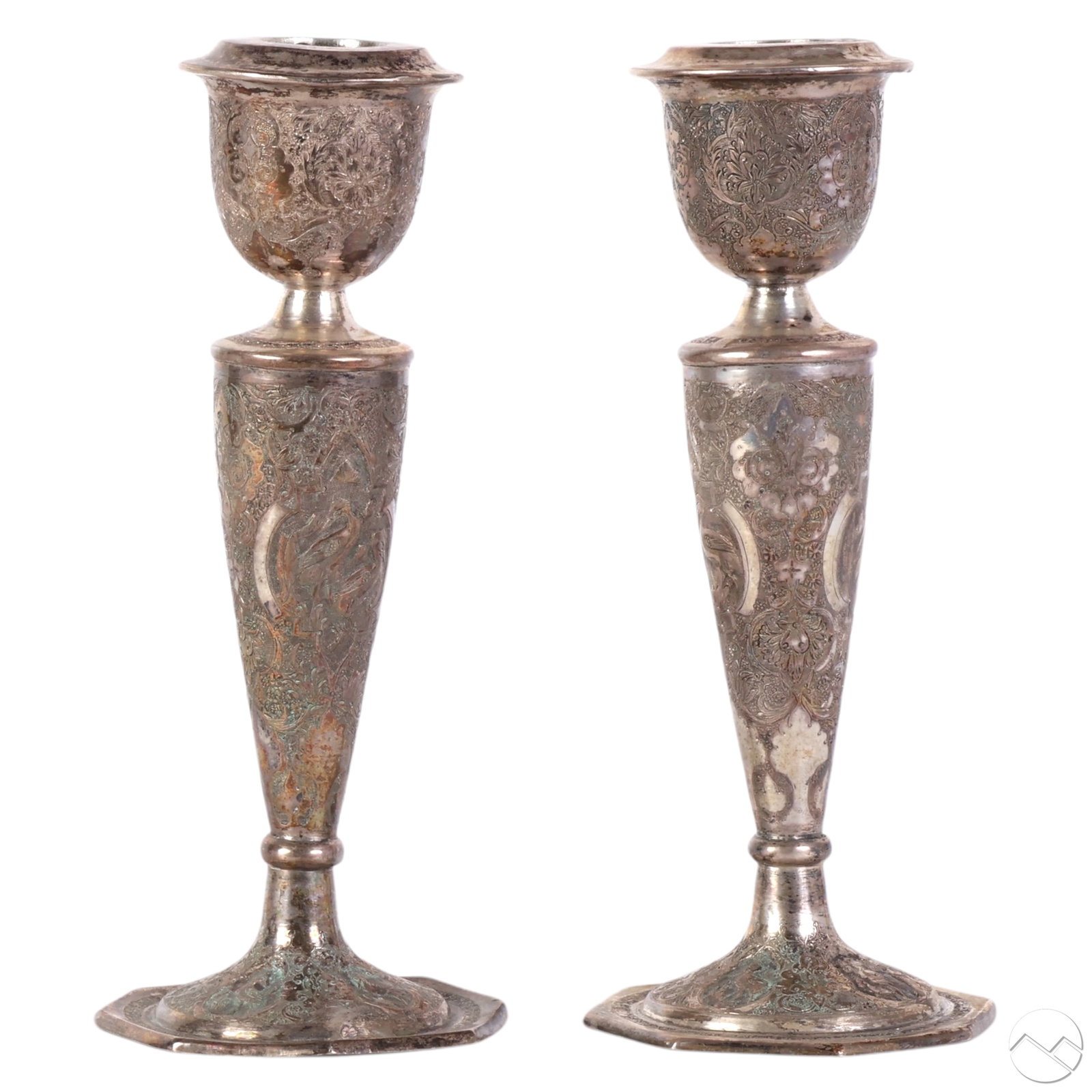 Silver Pair of Antique Persian Candlesticks 469g. (1 of 8)