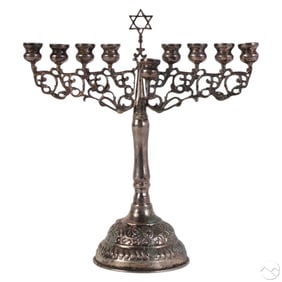 Antique 800 Silver Judaic Star of David Menorah
