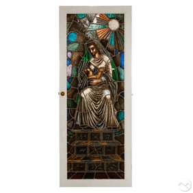 Religious Madonna & Child Stained Glass Door Frame