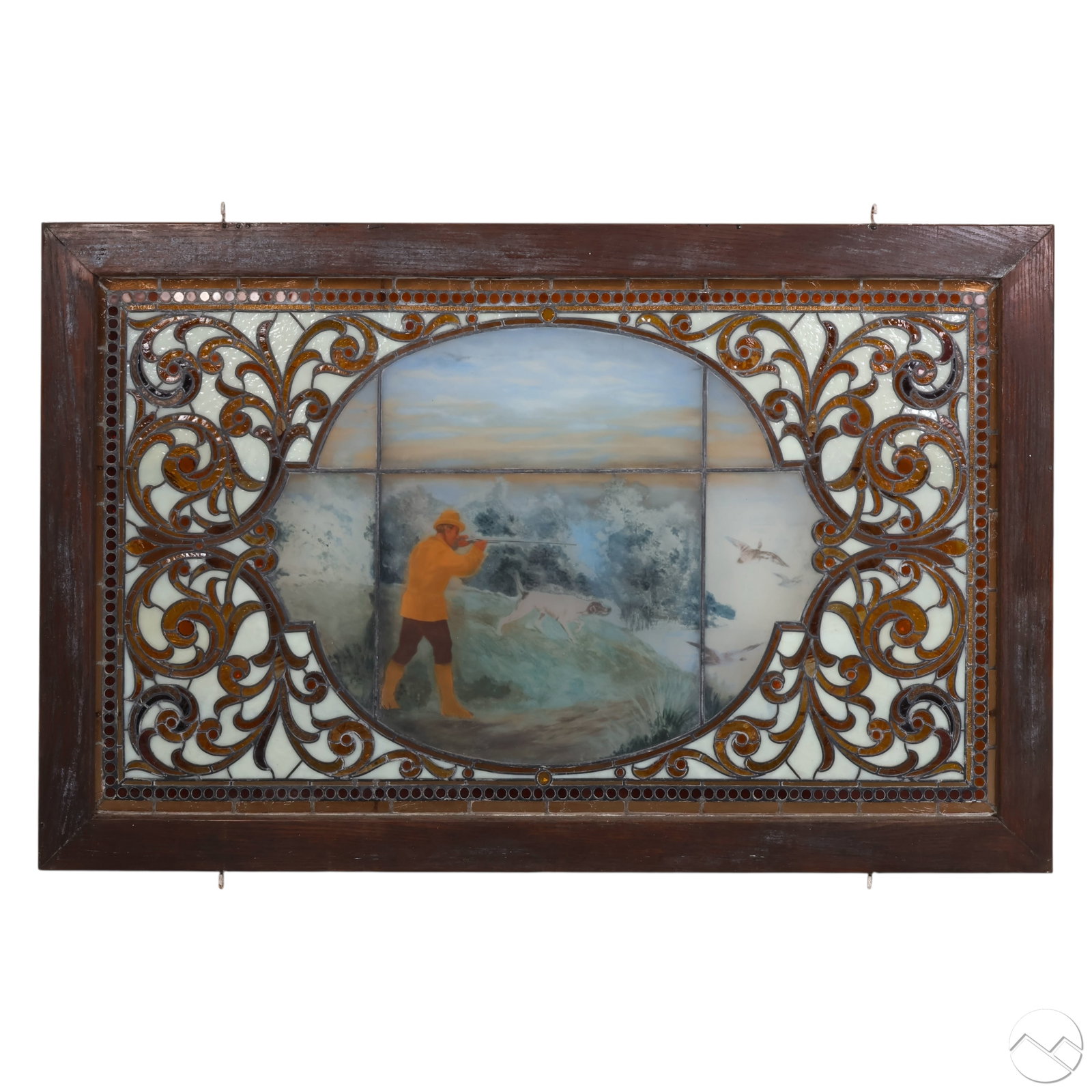 Antique Hunting Scene Large Stained Glass Window (1 of 6)