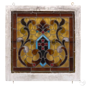 Art Nouveau Style White Frame Stained Glass Window