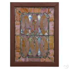 Antique Ribbon & Torch Motif Stained Glass Window