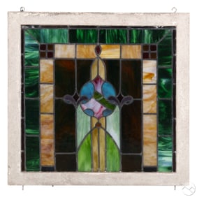 Antique Leaded Stained Glass Square White Window