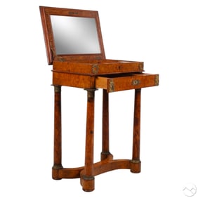 19C French Empire Ormolu Burl Wood Sewing Table
