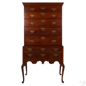 19C Antique Tall Queen Anne Style High Boy Dresser
