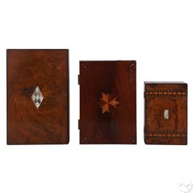 Antique Writing & Sewing Inlay Wood Boxes 3pc LOT