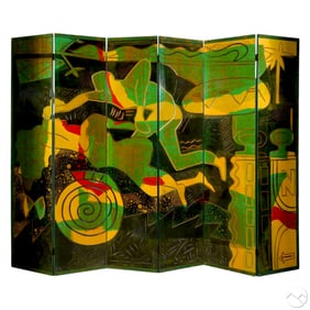 Artisan 6-Panel Carved Painted Room Divider SIGNED